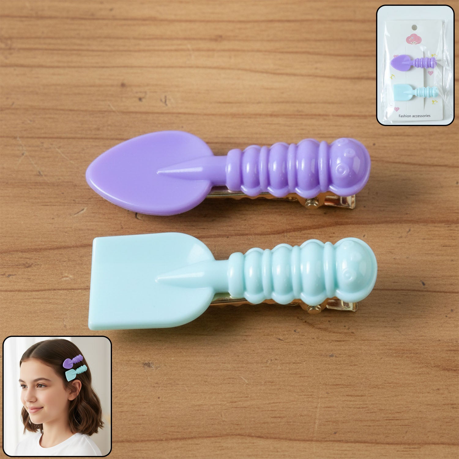 Set of two Wukusy mini leaf-shaped spade hair clips, cute and stylish for securing hair with nature-inspired design.