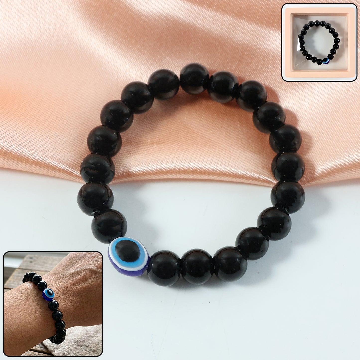 Elegant dual-tone crystal beaded stretch bracelet by Wukusy featuring sparkling beads on a comfortable elastic band.