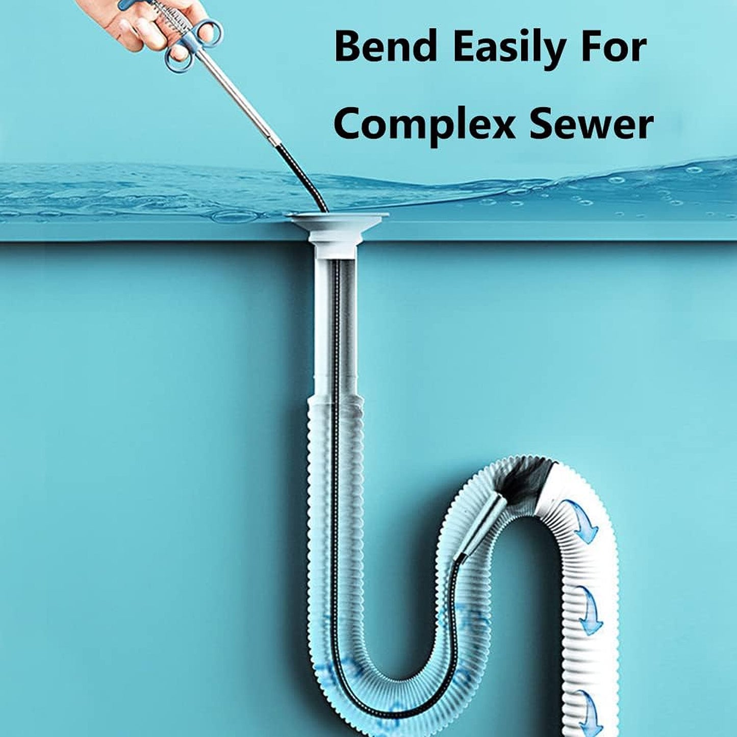 Wukusy flexible spring drain cleaning tool with hand grip, 157 cm long, designed for clearing clogged drains.