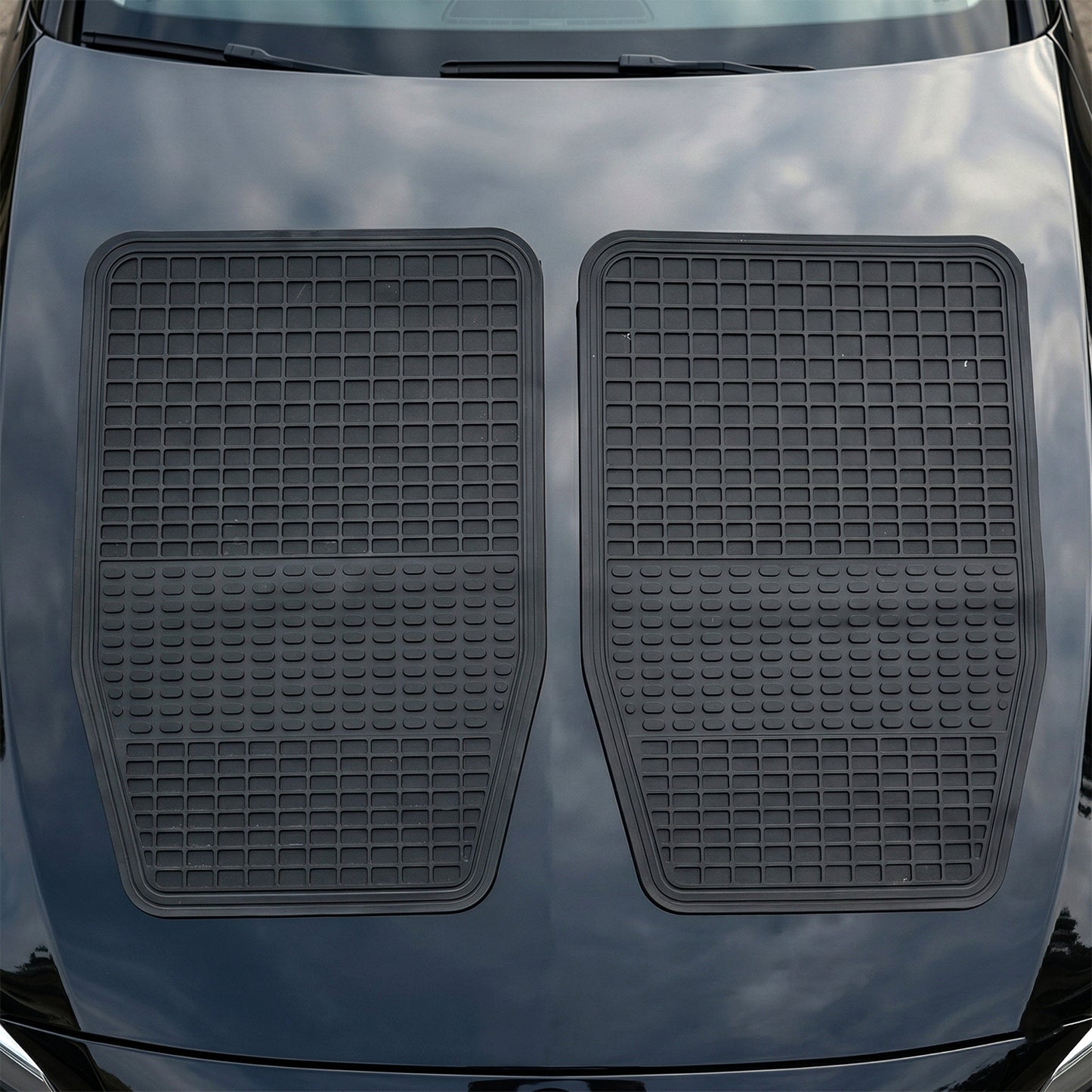 Wukusy premium heavy duty car floor mat set with four durable rubber mats, designed to fit vehicle floors and protect from dirt.