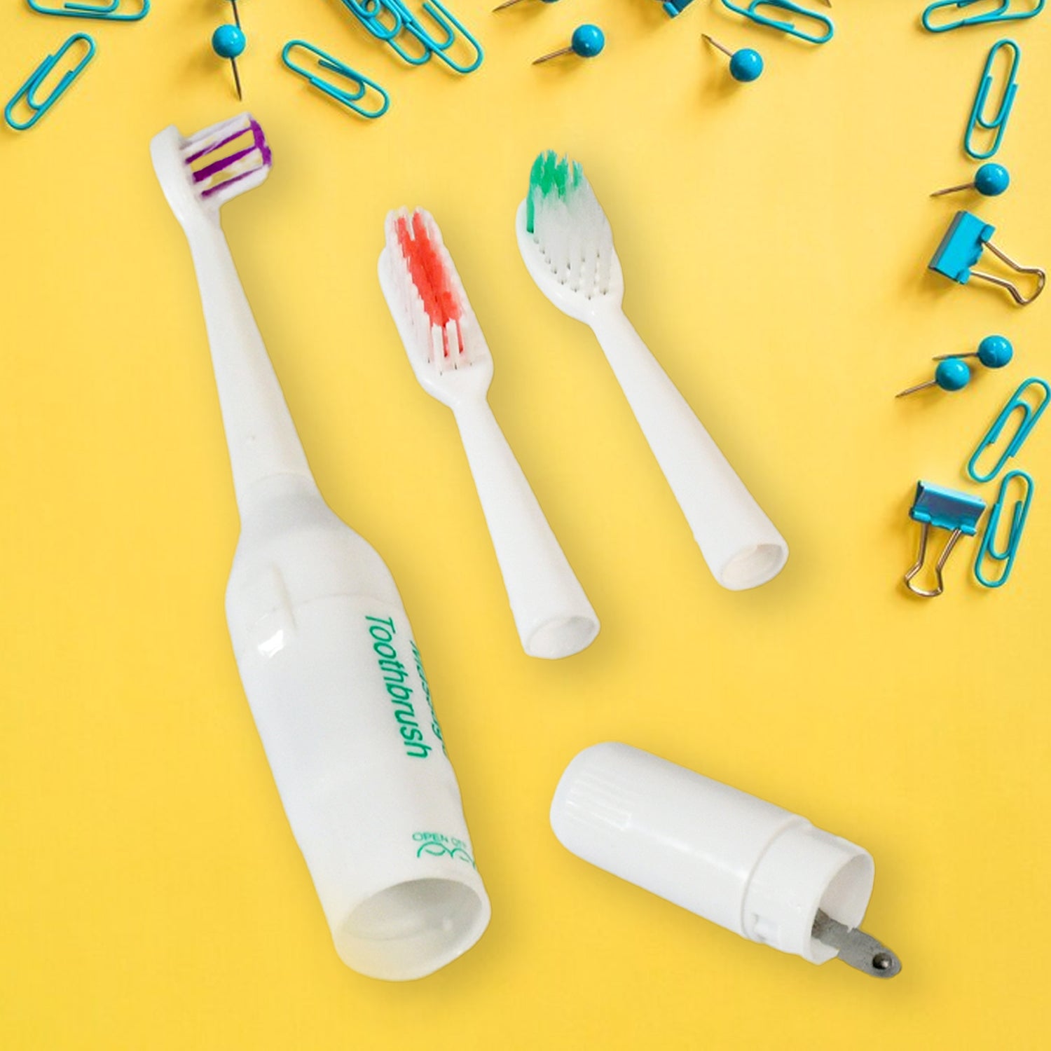 Wukusy electric toothbrush for adults and teens with multiple brush heads, battery operated, deep cleansing oral hygiene tool.