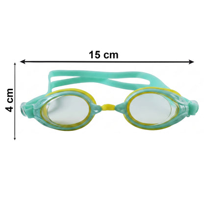Kids dual color swimming goggles by Wukusy with clear vision lenses and a comfortable fit for swimming activities.