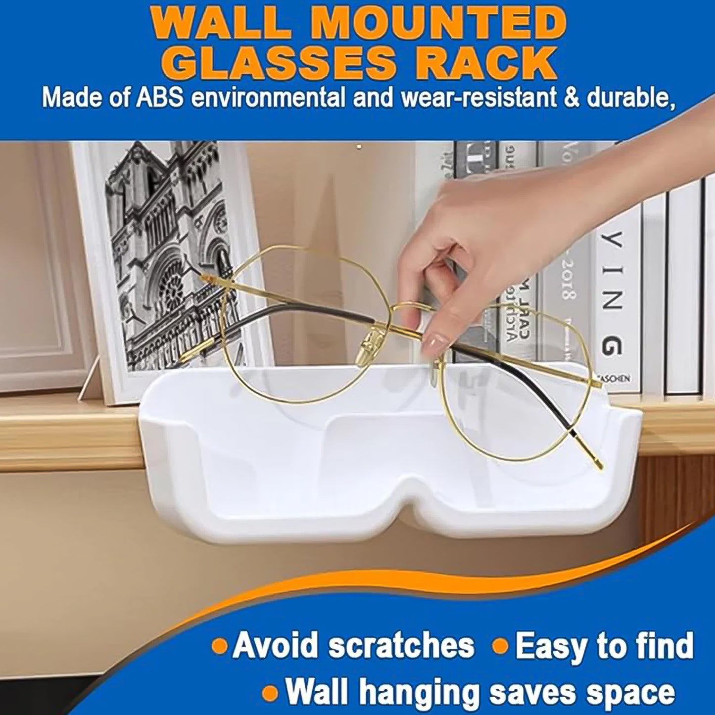 Set of four Wukusy wall-mounted sunglasses holders for organizing and displaying sunglasses in a home improvement setting.