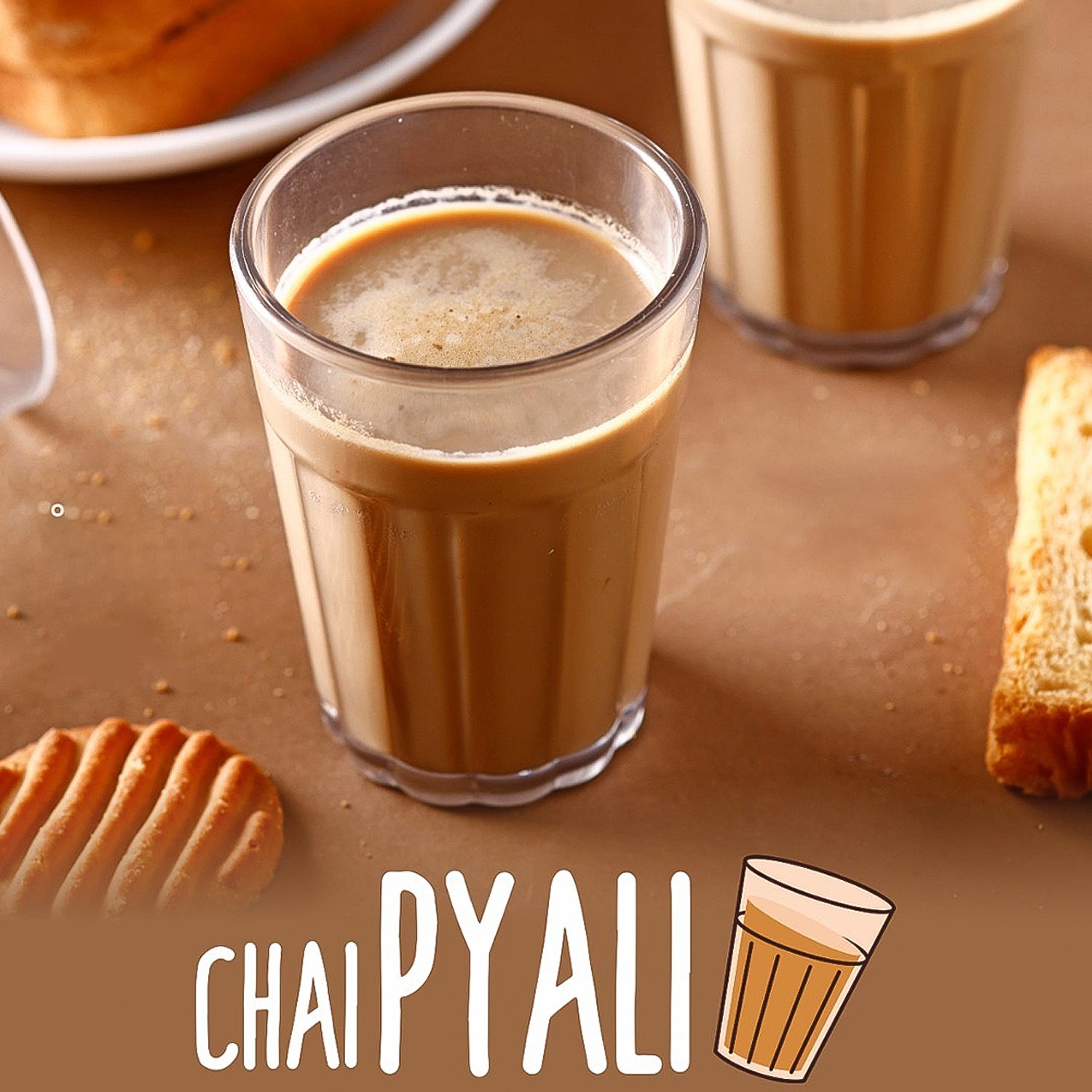 Set of six transparent Supermom plastic chai pyali tea glasses by Wukusy, 130ml each, ideal for home and kitchen use.