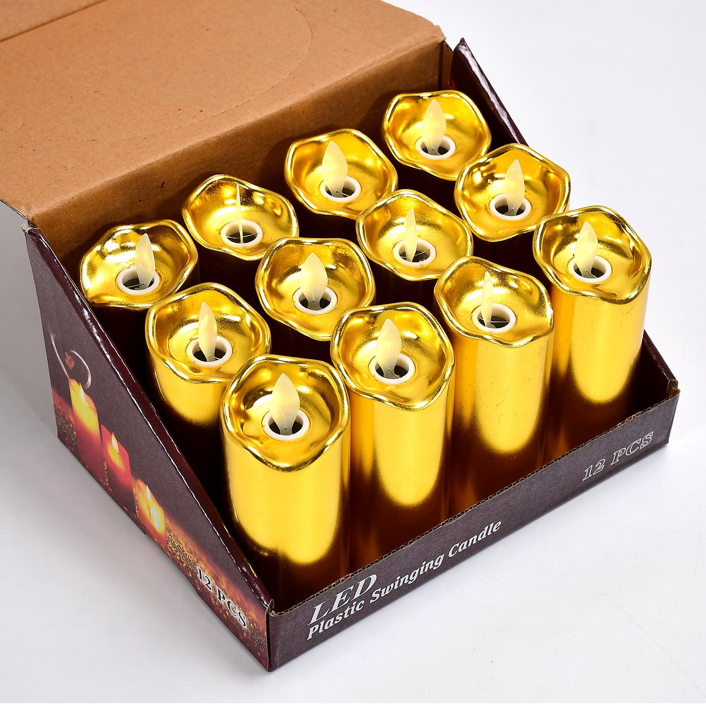 Wukusy 6563 Big Swinging Candle set of 12 for wedding and birthday party decor, featuring large decorative candles on a white background.