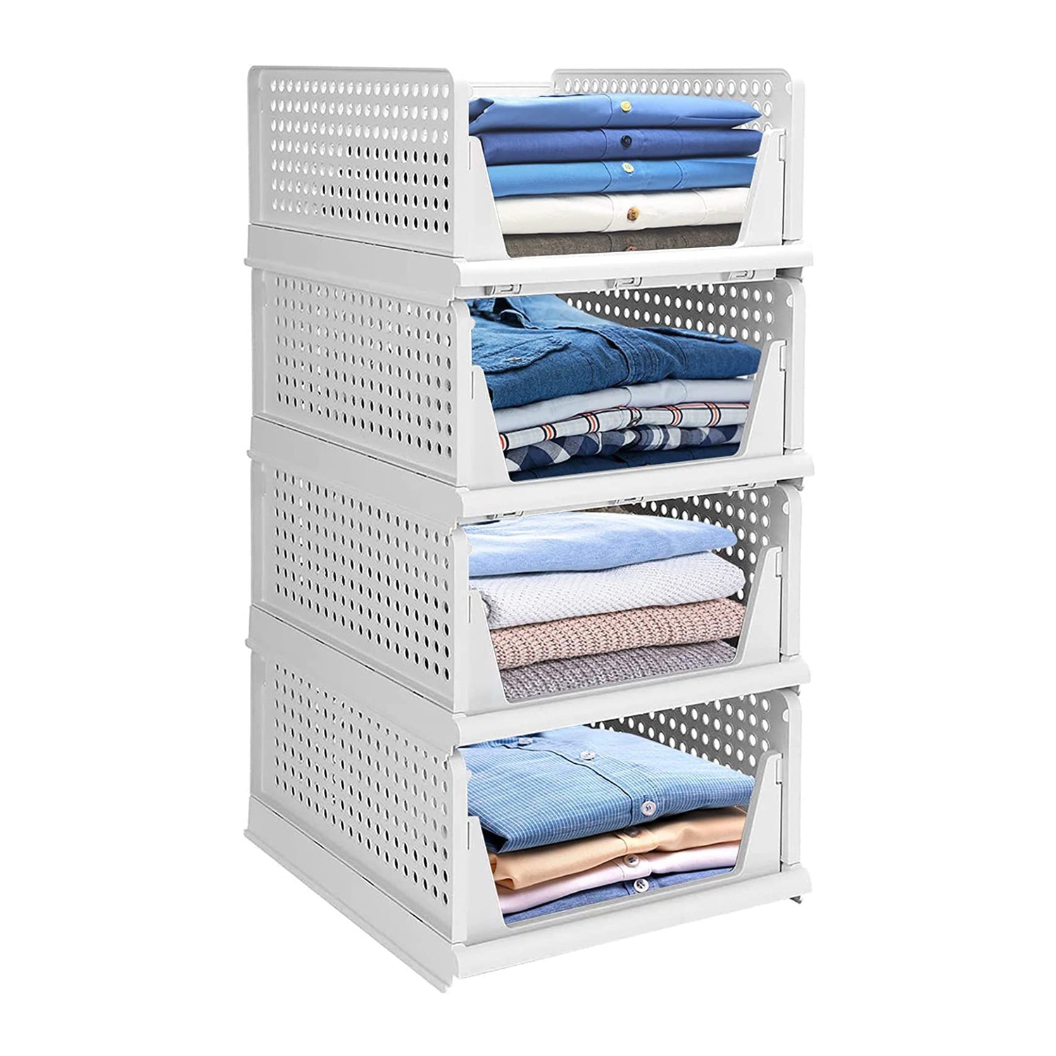 Wukusy 7731 4-layer plastic clothes organizer drawer, foldable and stackable wardrobe storage for clothes and closet organization.