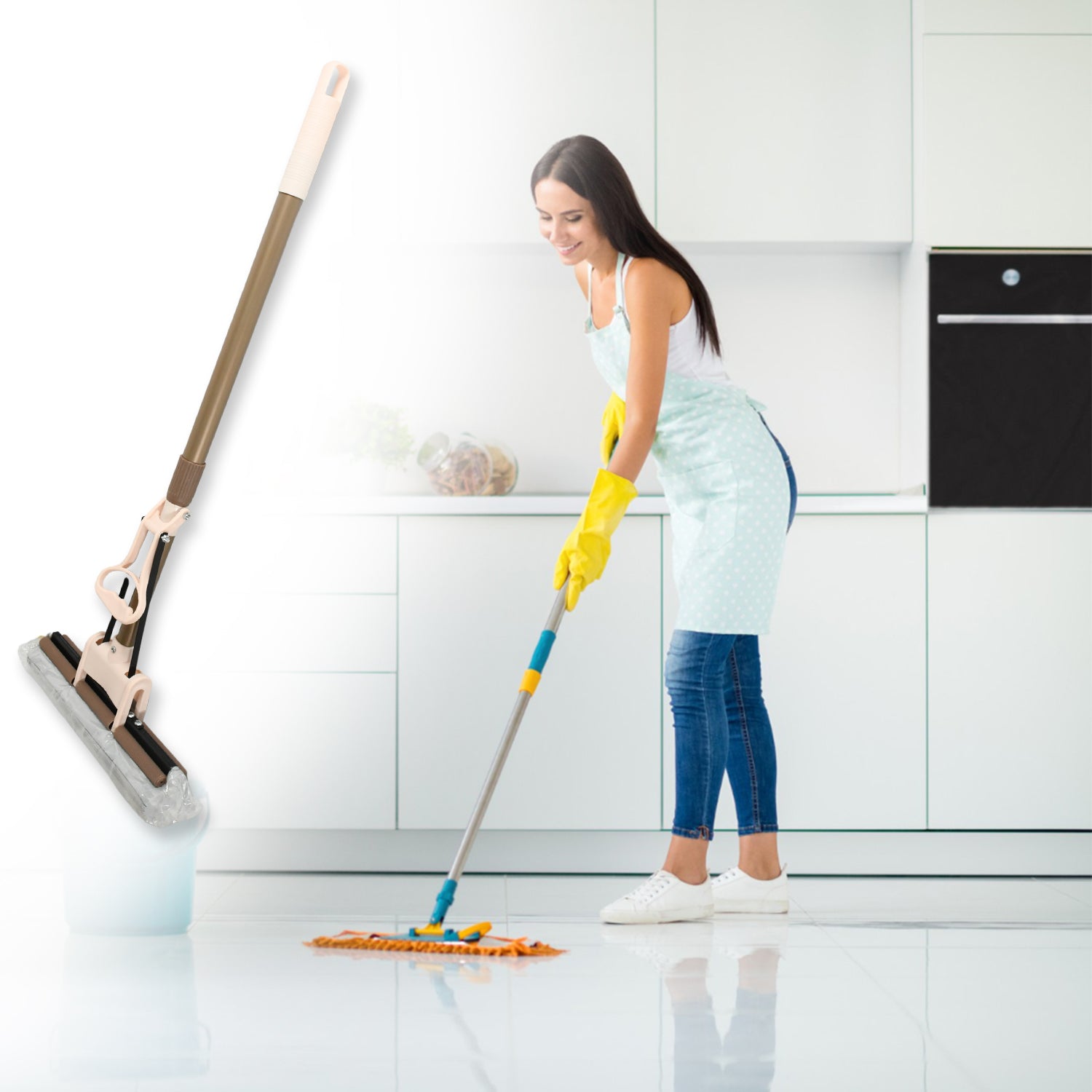 Wukusy Miracle-mop with super absorbent sponge head and self-cleaning features, ideal for efficient home cleaning.