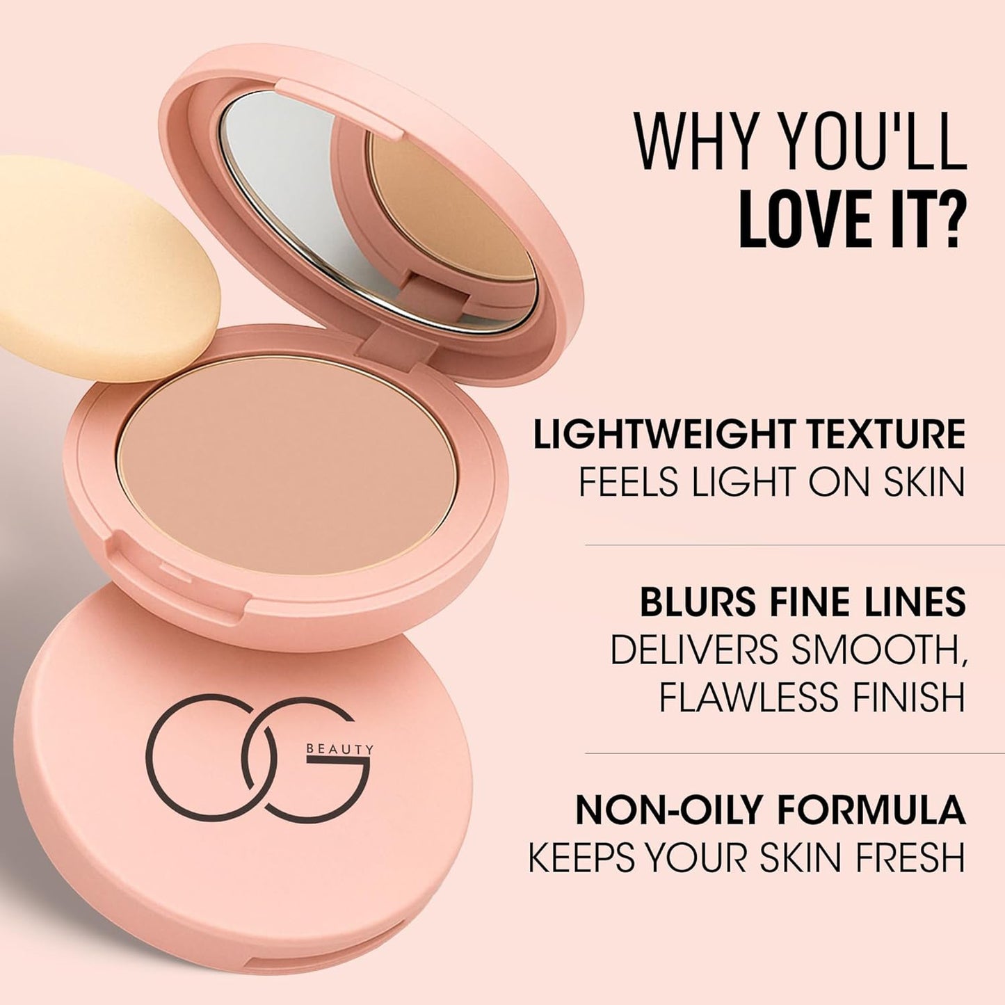 Wukusy Og Beauty Brew Flawless Touch Compact Powder in 9g, featuring a sleek compact case with the powder inside.