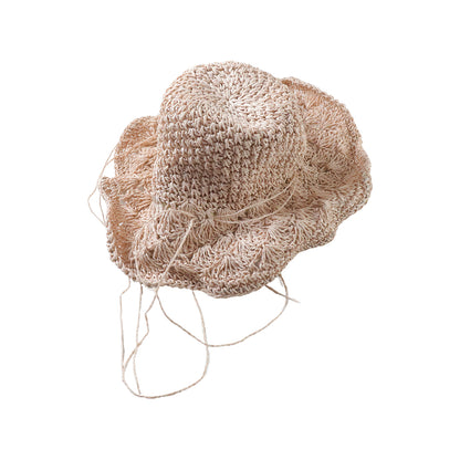Wukusy stylish handwoven wide brim summer sun hat cap with natural straw texture and a broad brim for sun protection.