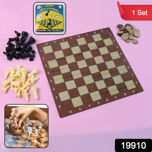 Wukusy 2-in-1 travel game set with chess and checkers, compact toy for kids and travel entertainment, shown with game pieces and board.