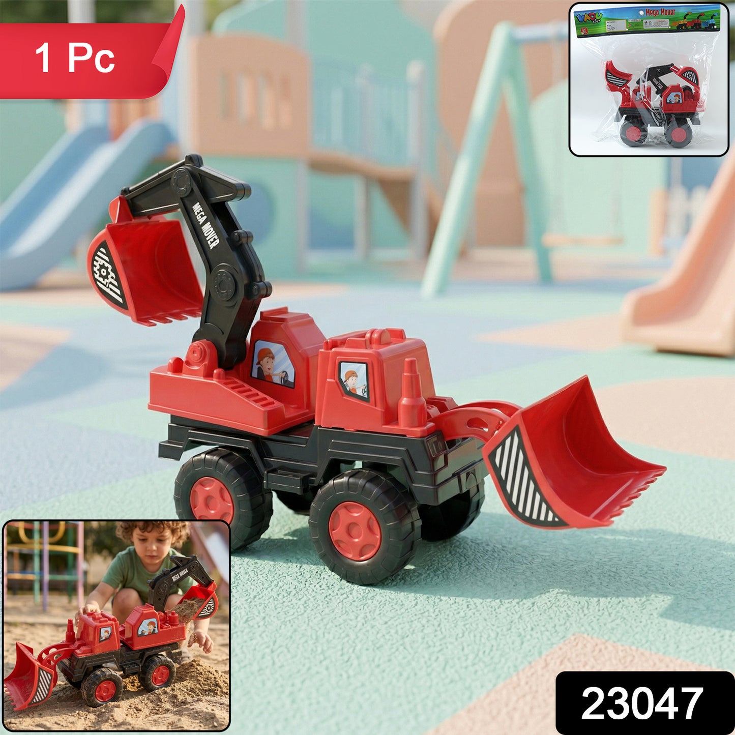 Wukusy Mega Mover construction excavator toy truck for kids, detailed plastic construction vehicle with realistic features, front view