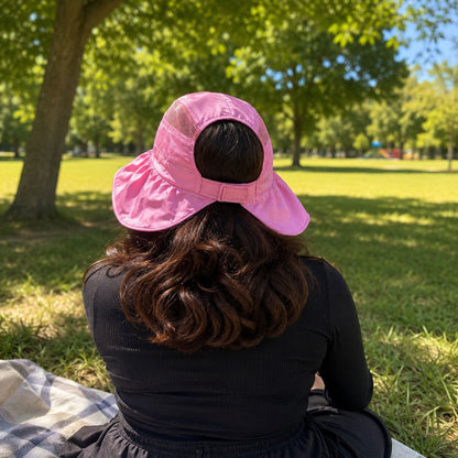 Wukusy women's wide brim sun protection hat with open top and mesh design in a random color, perfect for outdoor sunshade.