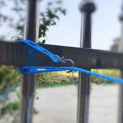 Wukusy 3-meter windproof nylon clothesline with hooks, durable and portable for indoor outdoor laundry drying and camping use.