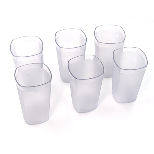 Set of six Wukusy 350ml Ganesh Decent Glasses, clear glass with Ganesh design, perfect for serving beverages.