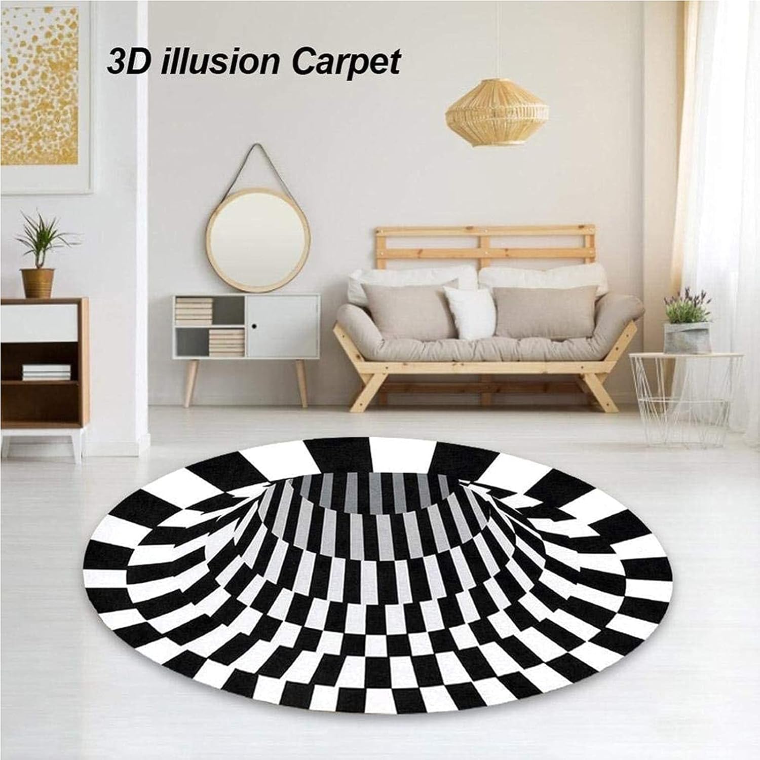 Wukusy 3D space round carpet floor mat, non-woven doormat with a space-themed design, 60 cm diameter for home improvement.