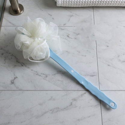 Wukusy long handle shower brush back scrubber with 33 cm handle for effective cleansing and exfoliation in the shower.