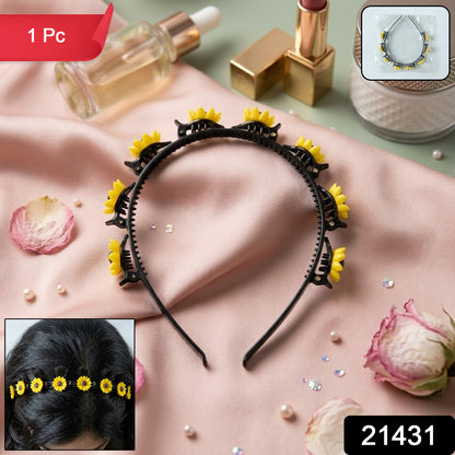 Wukusy sunflower floral clip hair band featuring bright yellow sunflower design on a stylish hair accessory.