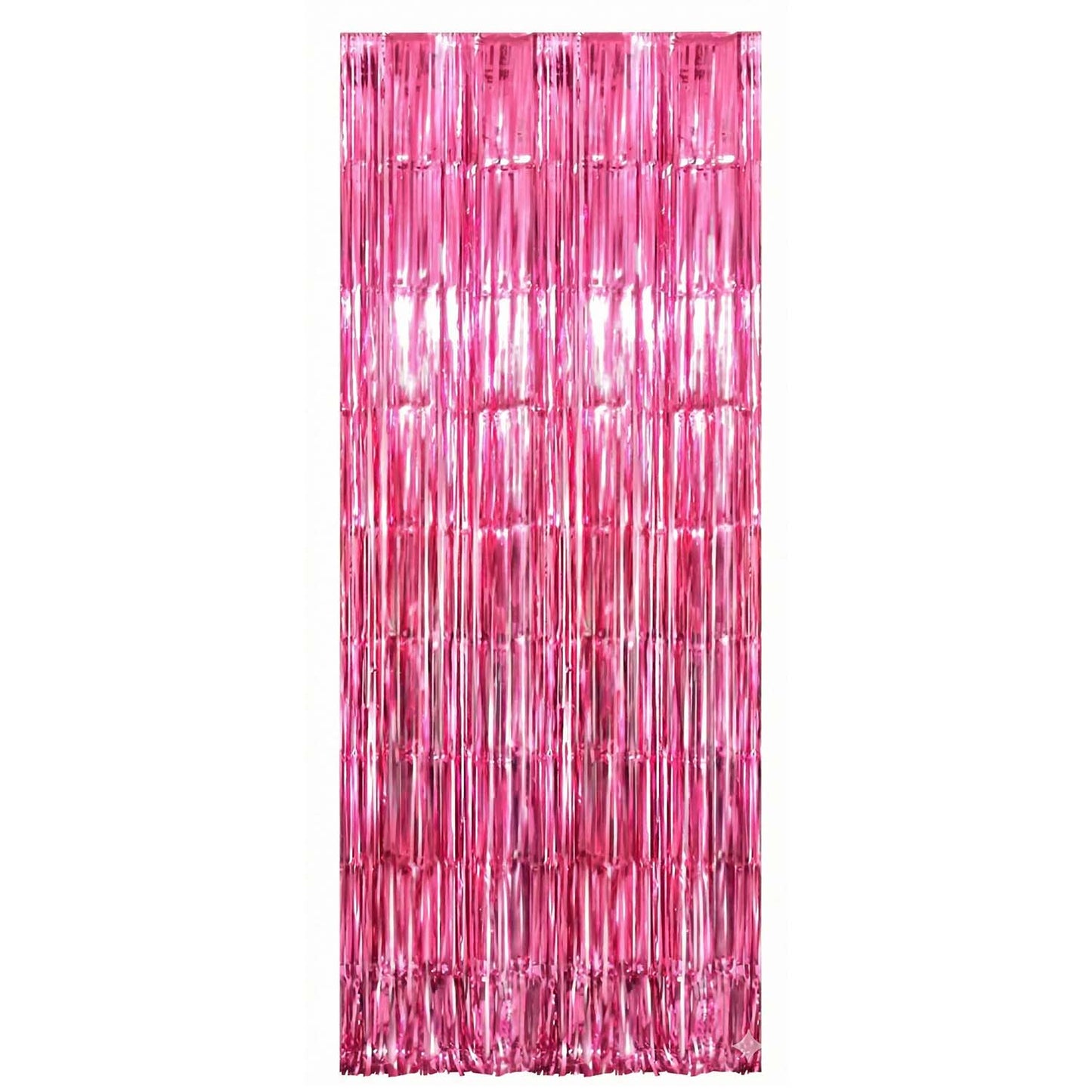 Colorful foil fringe curtain from Wukusy, ideal for birthday party decorations, featuring shiny metallic strips hanging in vibrant layers.