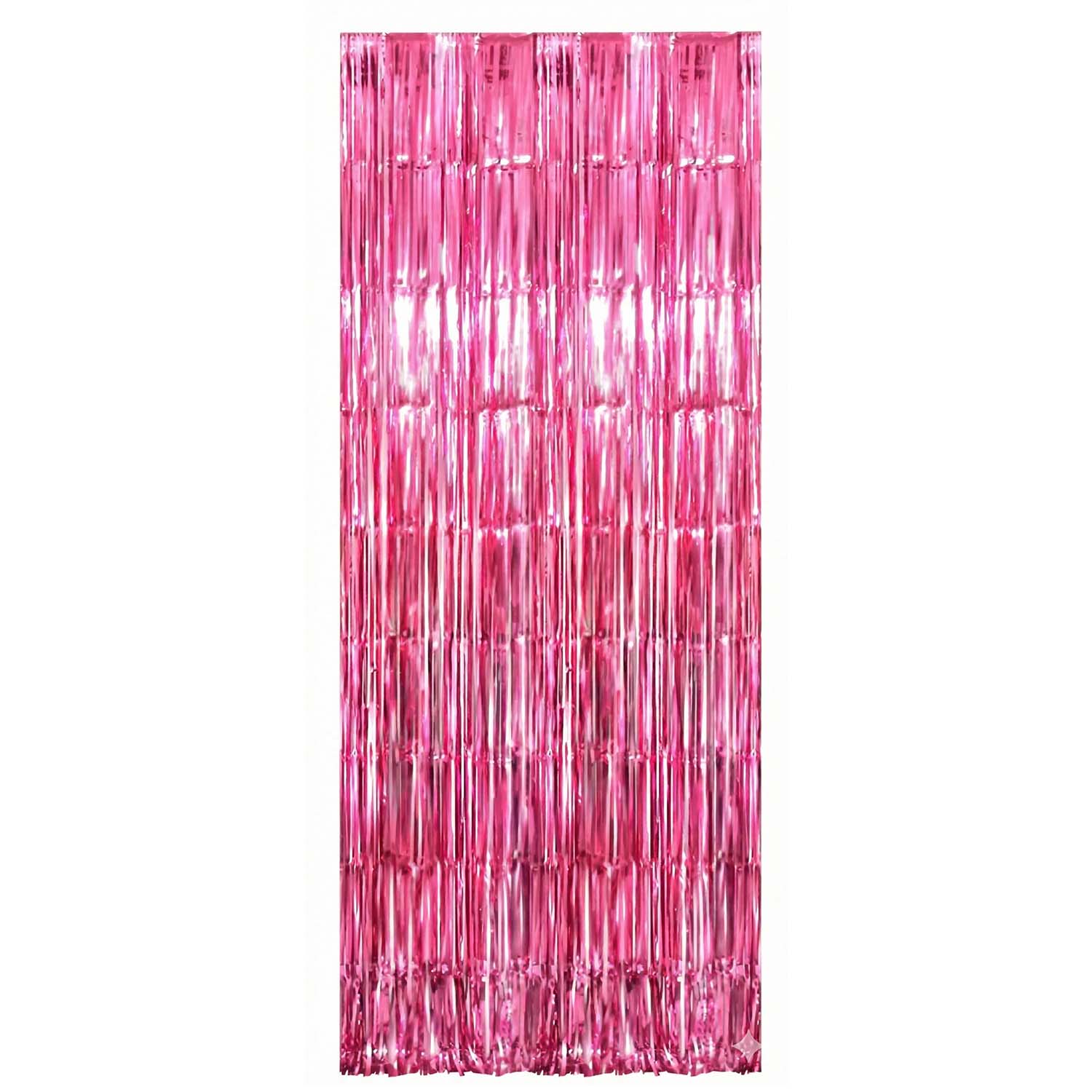 Colorful foil fringe curtain from Wukusy, ideal for birthday party decorations, featuring shiny metallic strips hanging in vibrant layers.