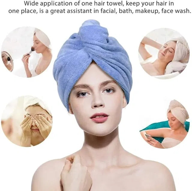 Ultra-soft coral fleece hair drying cap with cloud texture, ideal for gentle, comfortable drying after bathing.