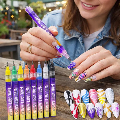 Colorful Nail Art Markers in various shades for detailed nail designs, from the brand 26041, shown on a white background.