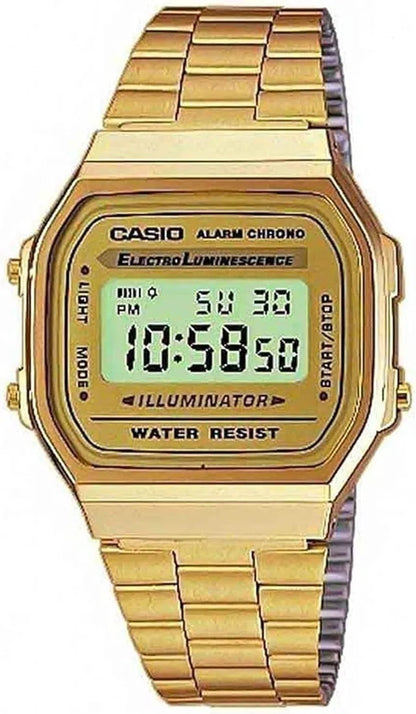 Casio unisex men's digital watch with black strap and digital display, featuring stopwatch and date functions.