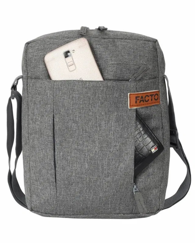 Black Facto polyester office side bag for mobile phones with adjustable strap and multiple compartments.
