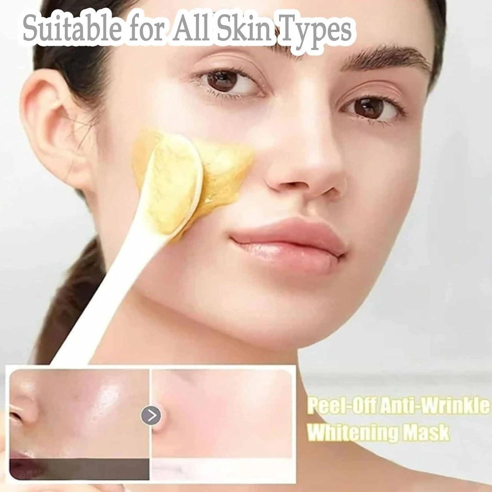 Gold peel-off mask from 1690 for stretch marks and scars, shown in a sleek black jar with gold accents.