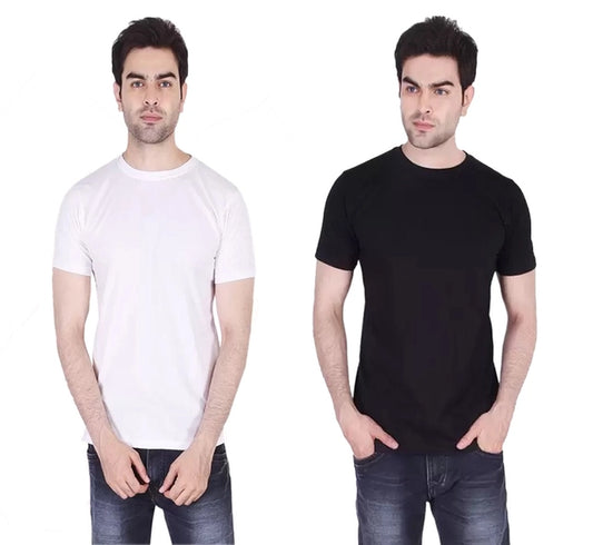 Men's Solid Round Neck Polycotto Multicolor T-Shirt (Pack of 2)