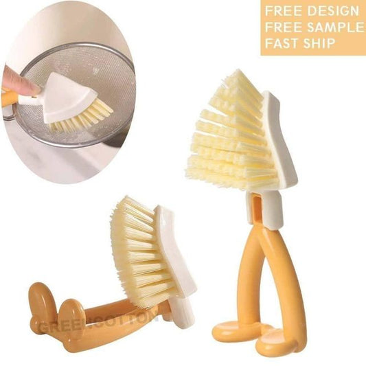 Foldable triangular gap cleaning brushes with soap holders, pack of 2, for easy scrubbing and cleaning tight spaces.