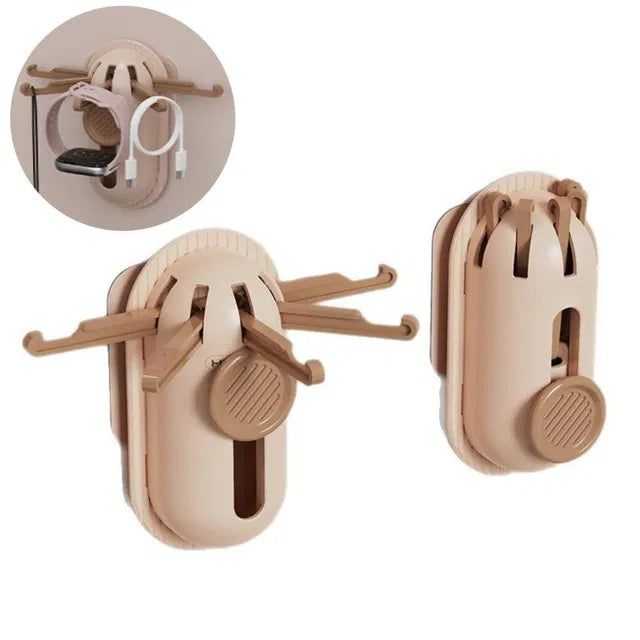 Pair of 31446 Modern foldable wall hook brackets with no-drill, self-adhesive design, high load capacity, in black finish.