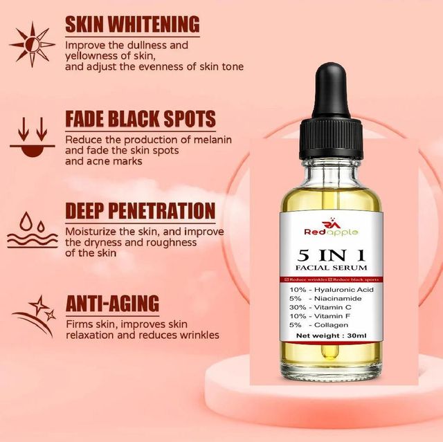 Two 60ml bottles of 18058 5-in-1 facial lip serum, featuring clear bottles with white caps and label details.