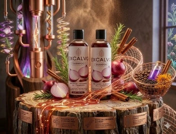 Excalvo Onion Shampoo bottles from the 35912 brand, showing the packaging and label for healthy hair care.