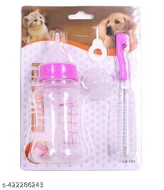 Multicolor 150 ml plastic feeding bottles for puppies, suitable for pet care and feeding, with a clear measurement scale.