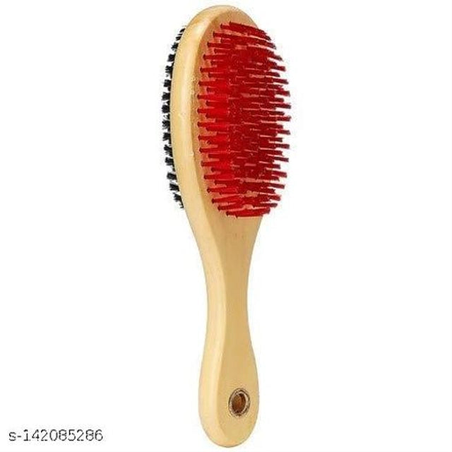 Multicolor wooden double-sided grooming brush for pets, designed for efficient grooming and pet care.
