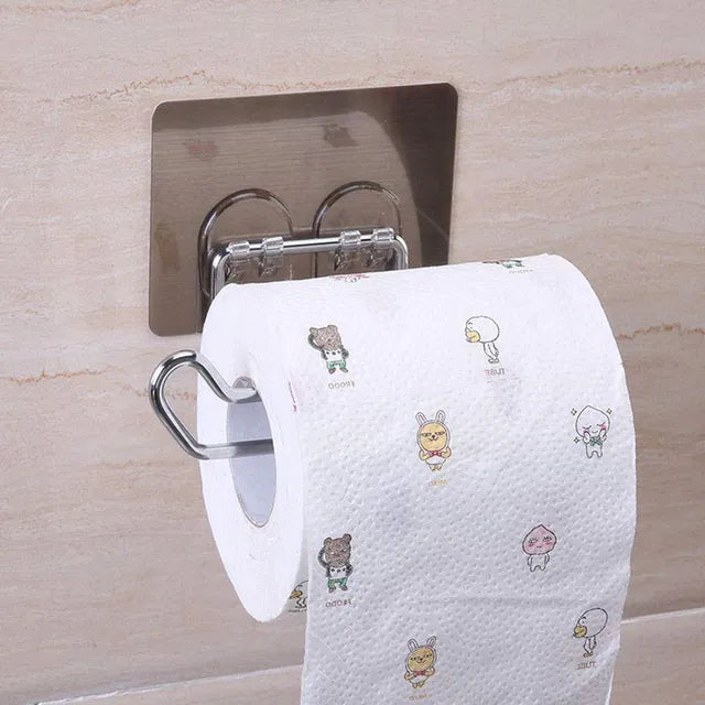 Stainless steel wall mount self-adhesive toilet paper holder by 19357, featuring a sleek design and easy installation.