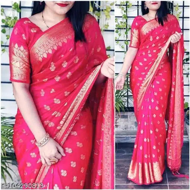 Brown Jacquard saree for women with intricate woven patterns, draped on a mannequin, showcasing traditional elegance.