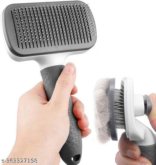 Multicolor self-cleaning slicker pet brush from 15929, designed for grooming and removing loose fur from pets.
