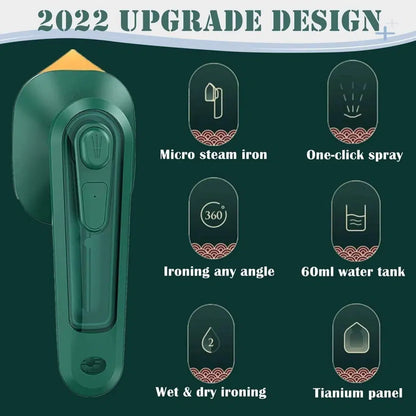 Portable 1238 travel iron steamer for clothes, mini handheld device for dry and wet ironing, suitable for home and outings.