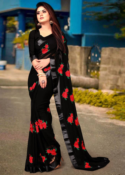 Bottle green Georgette embroidered saree for women with intricate embroidery, 6.3 meters long, by brand 6246.