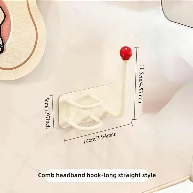 Self-adhesive wall-mounted hook for hair accessories, no drill needed, from brand 19357, ideal for organizing headbands and hair accessories.