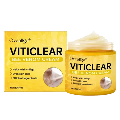 VitiClear Bee Venom Cream bottles, natural cream for skin care, in a pack of two, from 16182 brand, with cream and label visible.