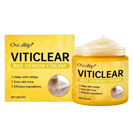 VitiClear Bee Venom Cream bottles, natural cream for skin care, in a pack of two, from 16182 brand, with cream and label visible.