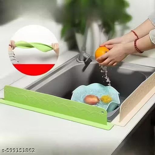 Kitchen water splash guard for sink, 18057 brand, designed to prevent water splashes during dishwashing in a household kitchen.