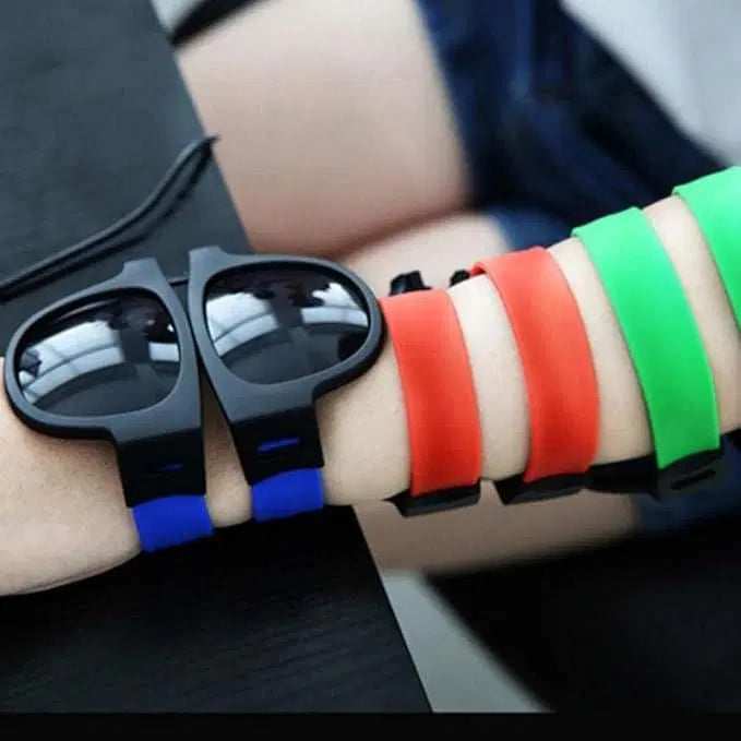 Men's foldable sunglasses bracelet by 1238 featuring stylish sunglasses attached to a durable bracelet, ideal for on-the-go wear.