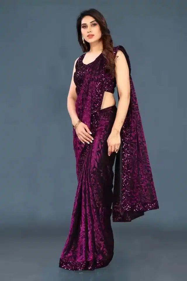 Green Lycra Sequence Saree for women with intricate sequin embellishments, 6.3 meters long, from brand 6706.
