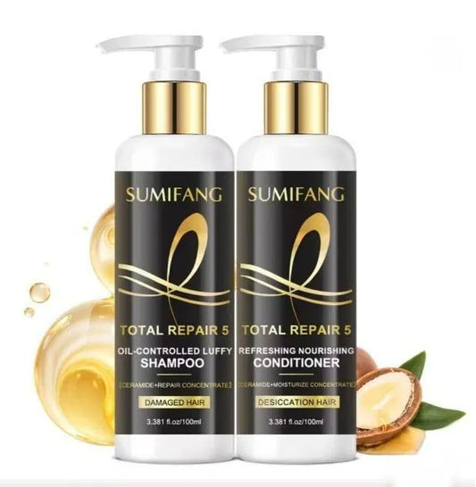 Pair of 18058 Hair Repairer and Conditioner bottles, 200 ml each, for nourishing and restoring hair care.