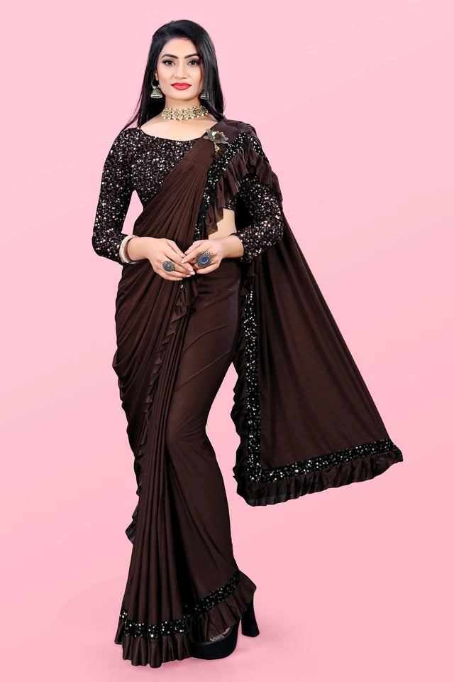 Maroon lycra blend solid saree for women, 6.3 meters, featuring a smooth fabric and elegant drape, by brand 6706.