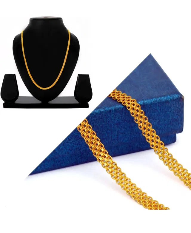Gold chain jewelry findings, 24 inches, suitable for men and women, displayed on a plain background.