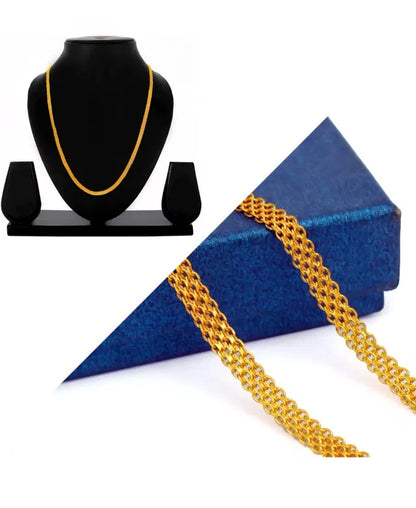 Gold chain jewelry findings, 24 inches, suitable for men and women, displayed on a plain background.
